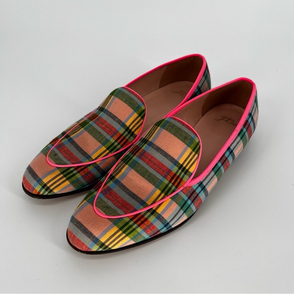 J. Crew Ribbon Plaid Academy loafers green blue yellow - 10 - Picture 3 of 11